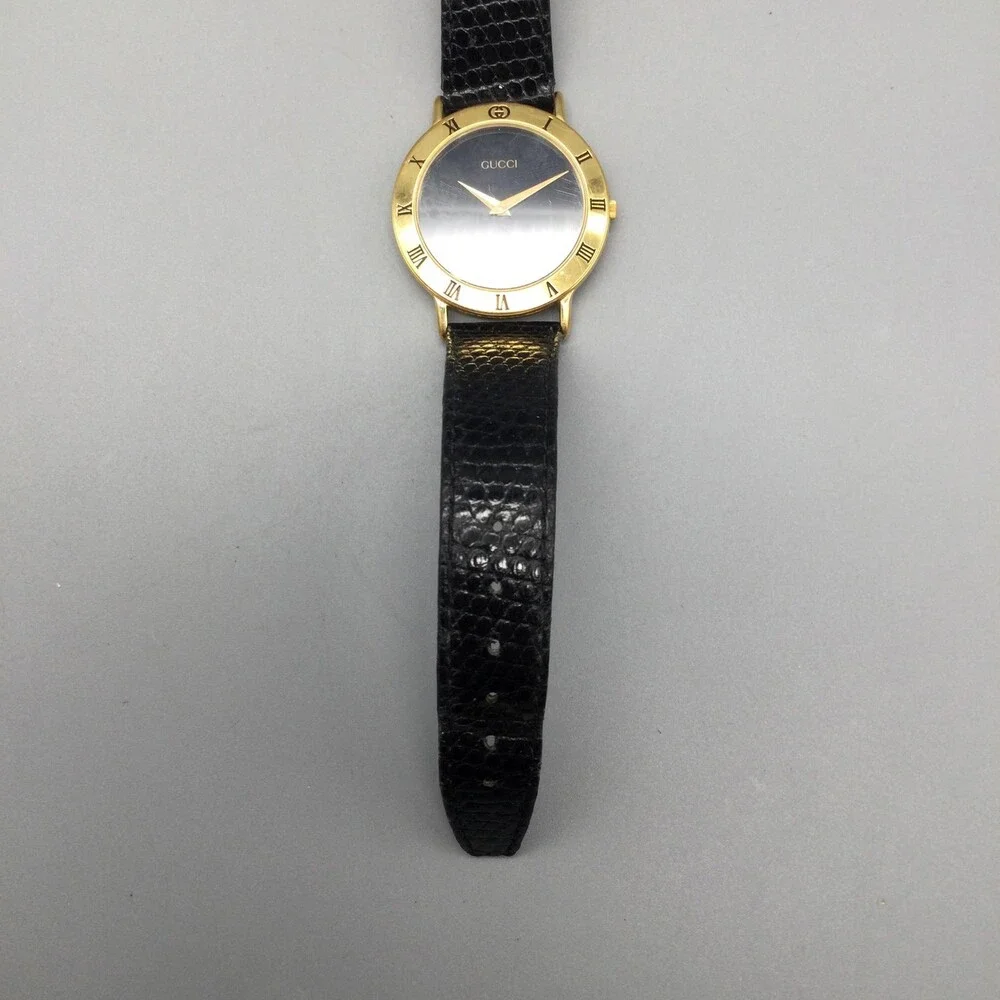 Gucci Black Dial Gold-Tone Roman Numeral Leather Strap Watch - Picture 9 of 14